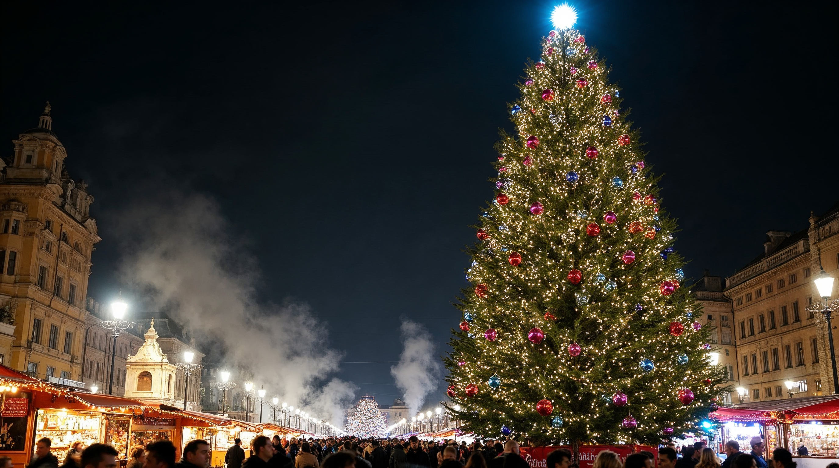 Christmas Tree in Nighttime Christmas Market Christmas Tree in Nighttime Christmas Market