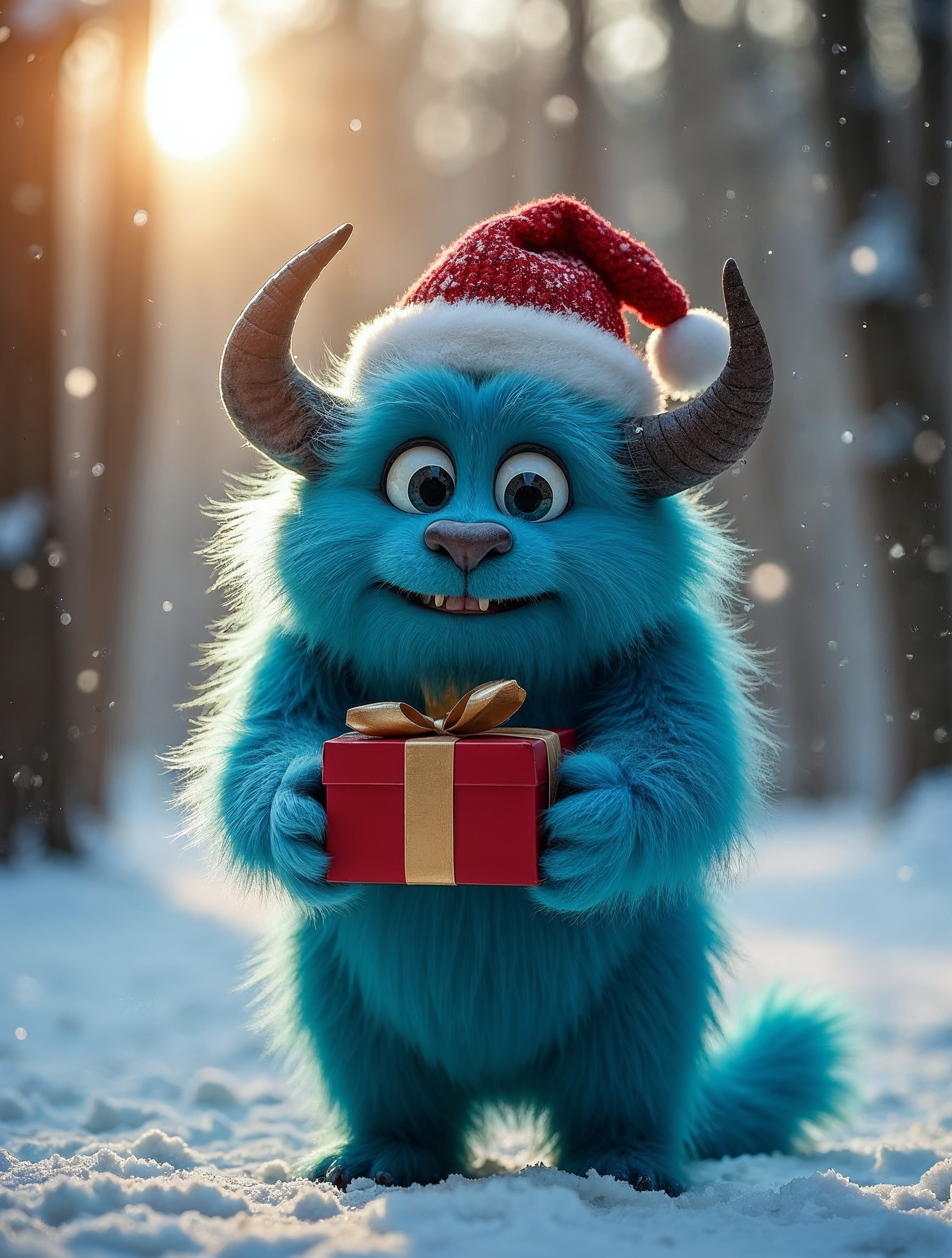 Blue Monster Holding Christmas Gift Blue Monster Holding Christmas Gift