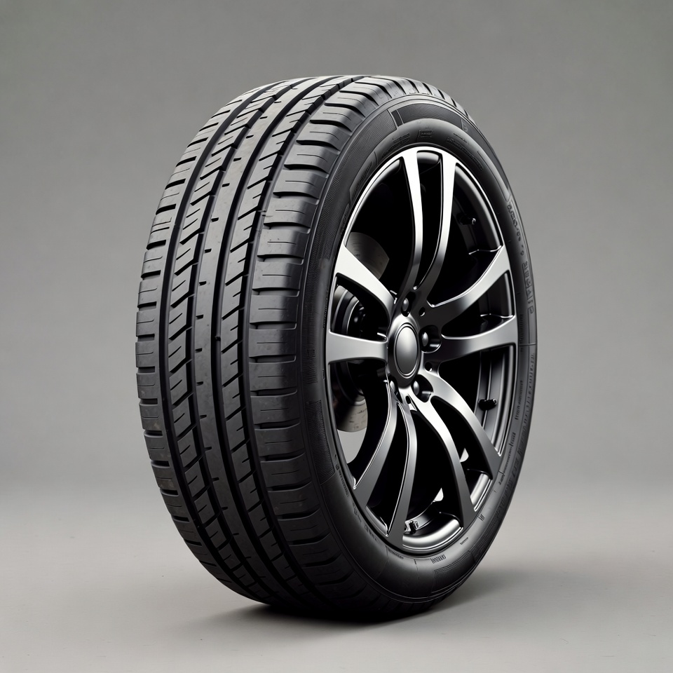 Black car tire on alloy wheel Black car tire on alloy wheel