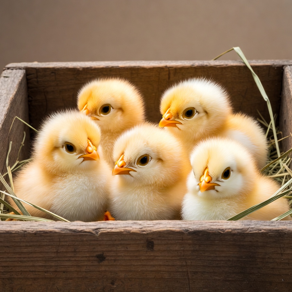 Baby Chicks in Wooden Crate Baby Chicks in Wooden Crate