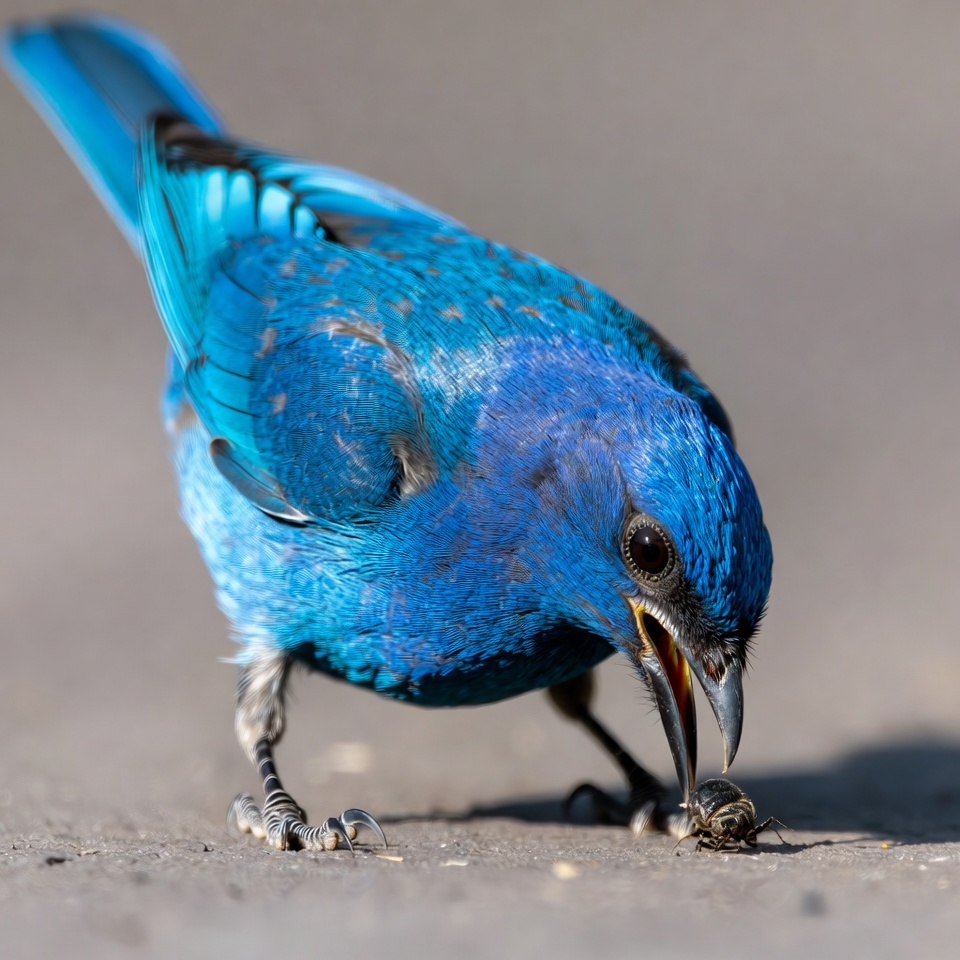 Blue Grosbeak Eating Insect Blue Grosbeak Eating Insect