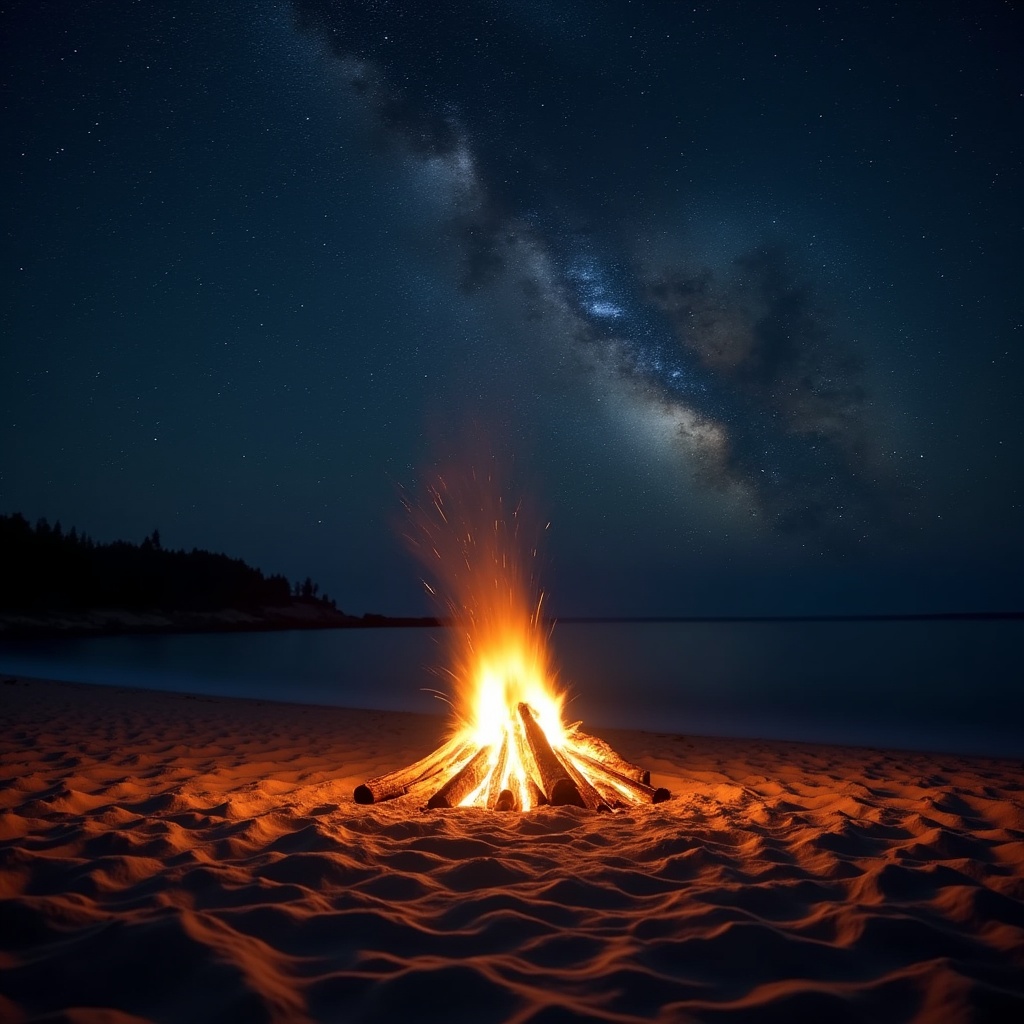 Beach Bonfire Under Milky Way Beach Bonfire Under Milky Way