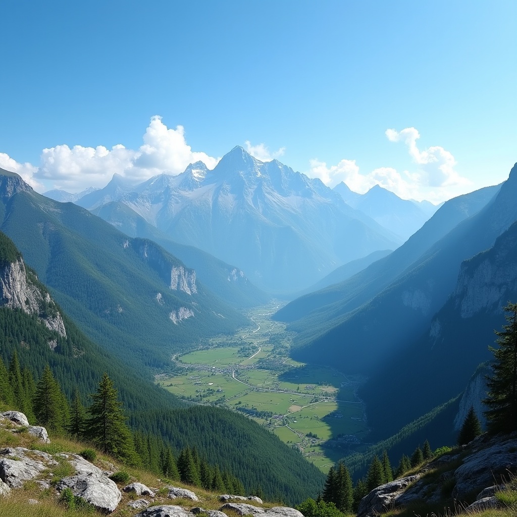 Mountain Valley with Green Meadows Mountain Valley with Green Meadows