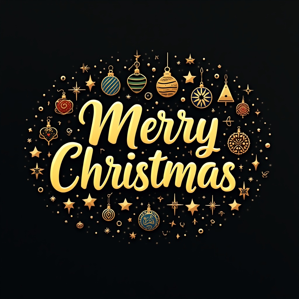 Merry Christmas with Golden Ornaments Merry Christmas with Golden Ornaments