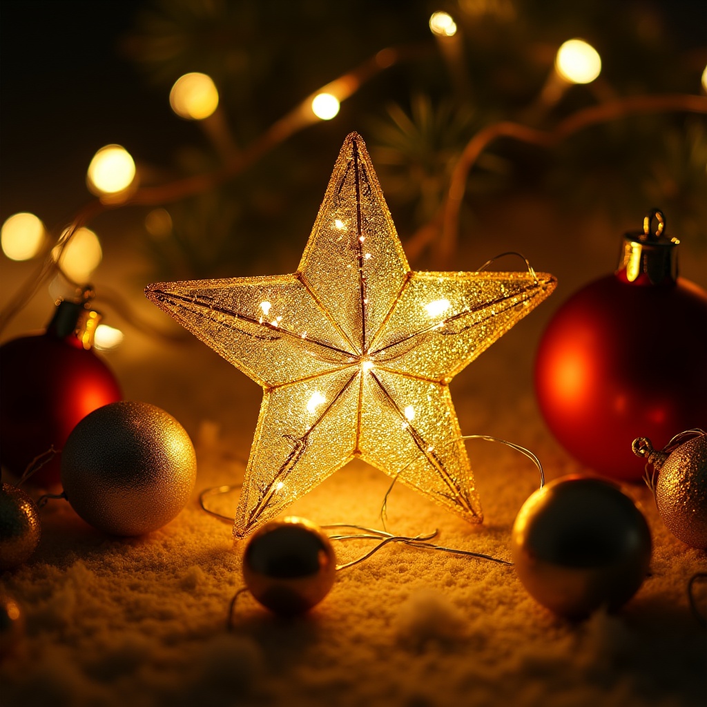 Golden Star with Christmas Ornaments Golden Star with Christmas Ornaments