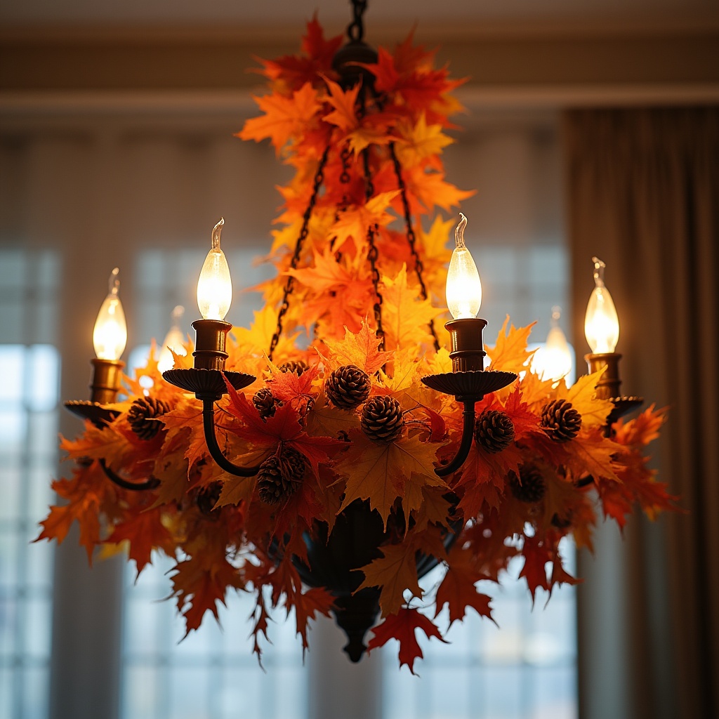 Autumn Chandelier with Leaves and Pinecones Autumn Chandelier with Leaves and Pinecones
