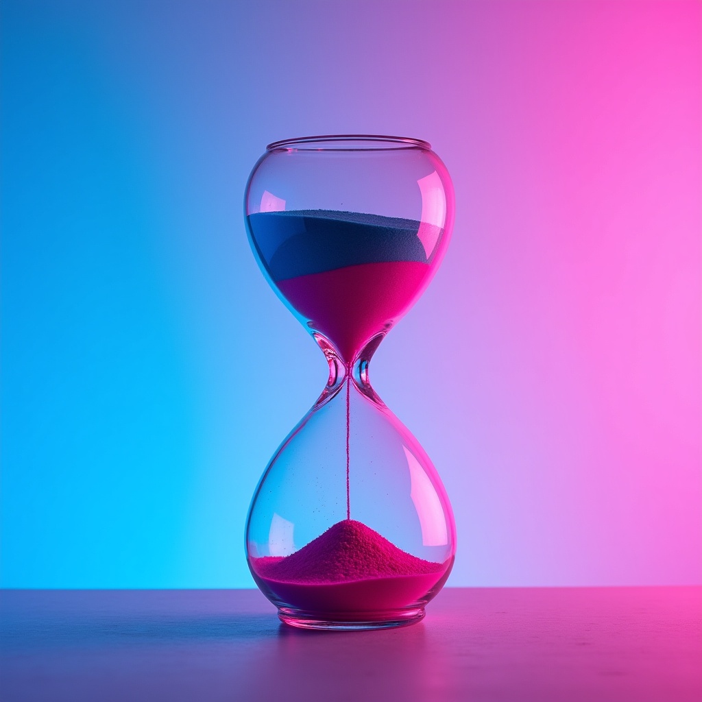 Pink and Blue Hourglass on Table Pink and Blue Hourglass on Table