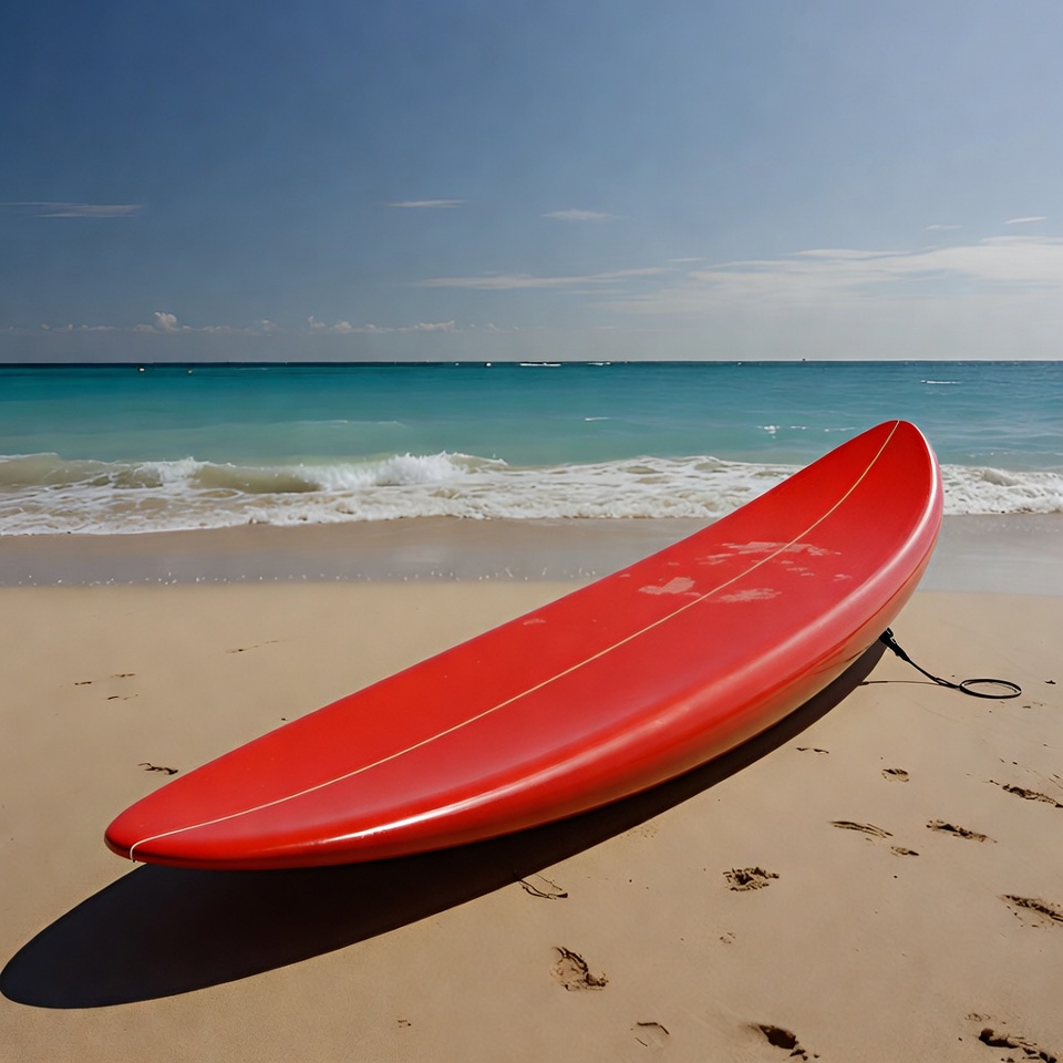 Red Surfboard on Beach Red Surfboard on Beach