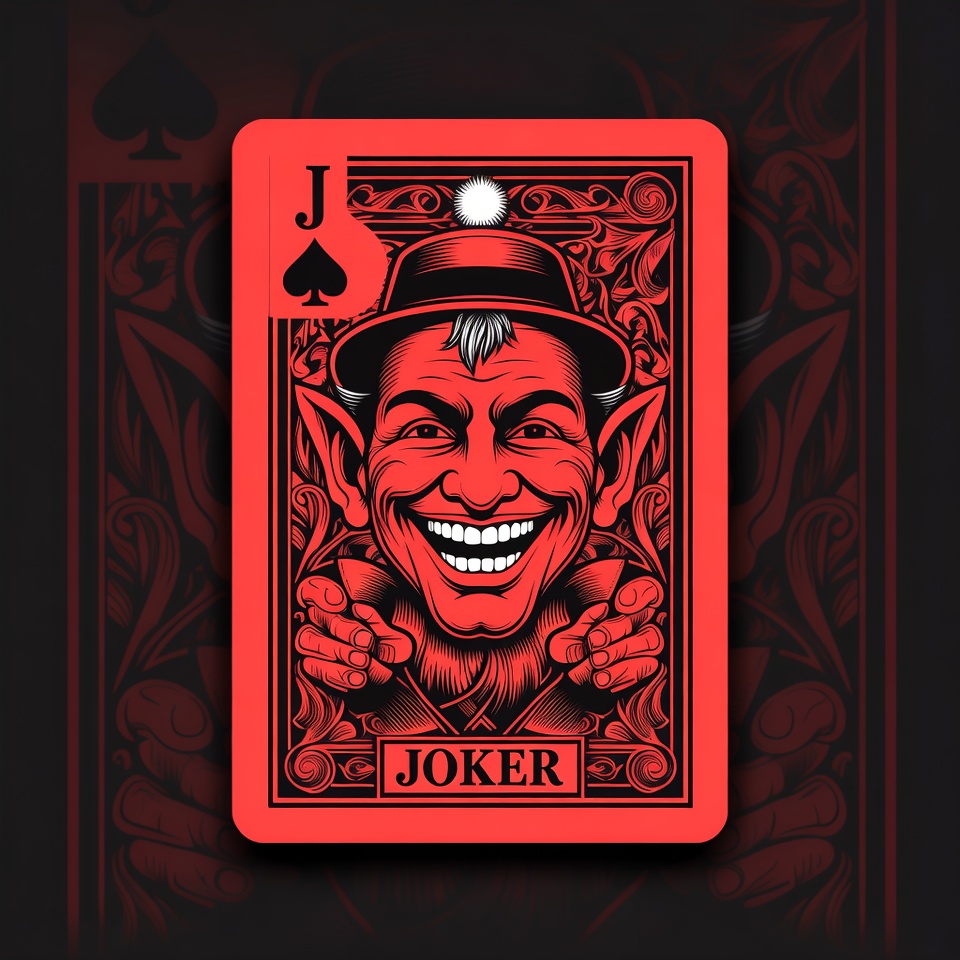 Grinning Red Joker Card Illustration Grinning Red Joker Card Illustration