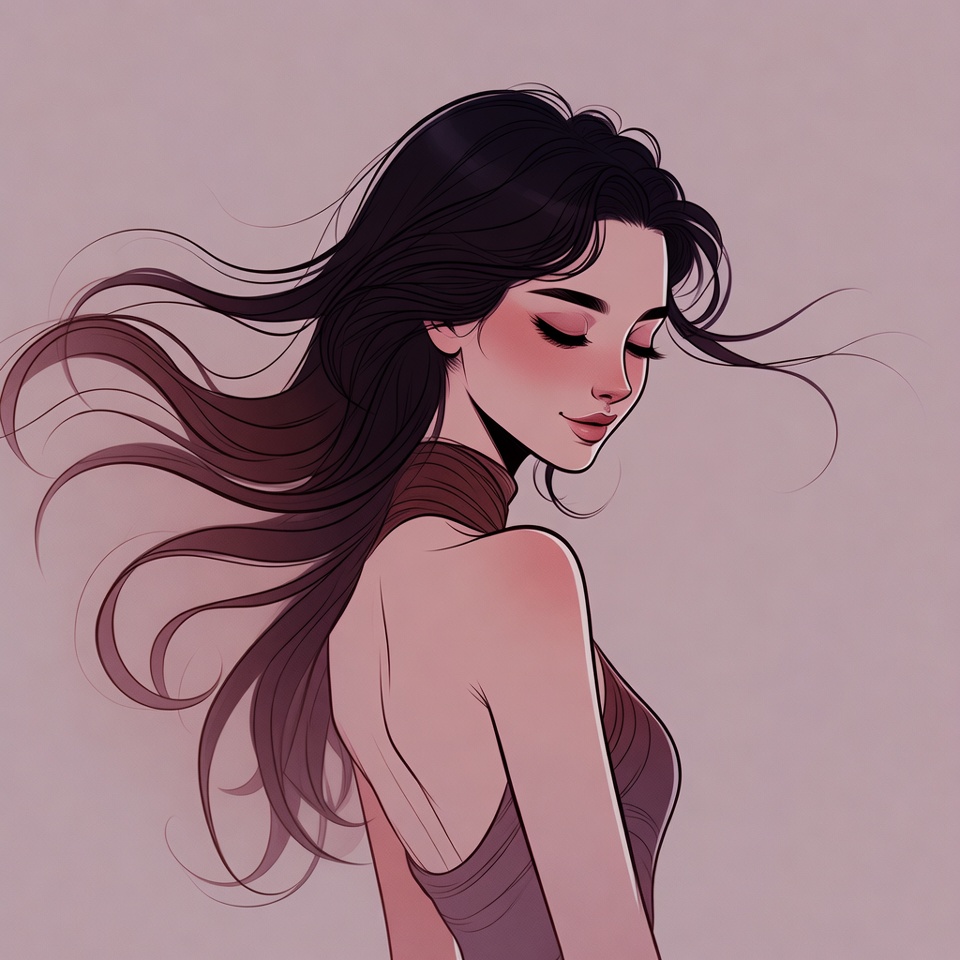 Profile of woman with flowing black hair Profile of woman with flowing black hair