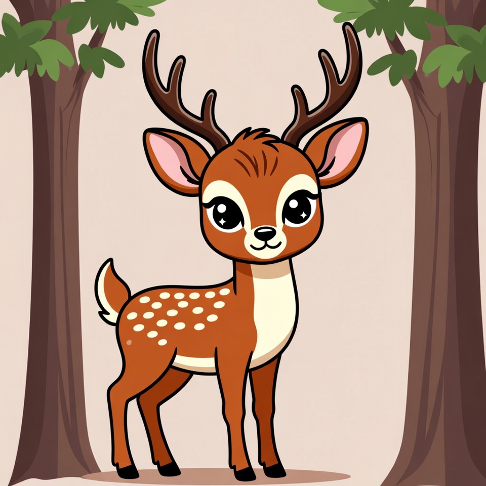 Cute cartoon deer in forest Cute cartoon deer in forest