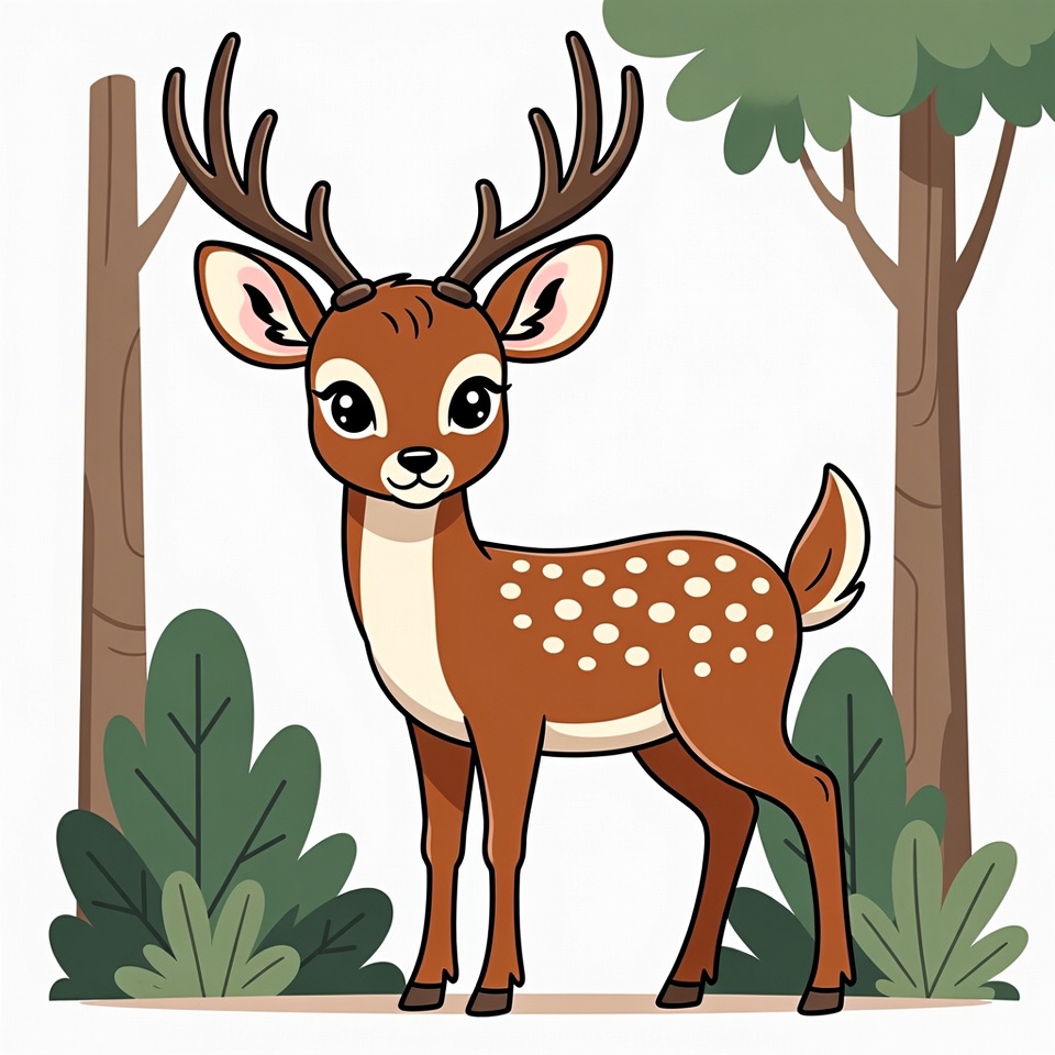 Cartoon Deer in Forest Cartoon Deer in Forest