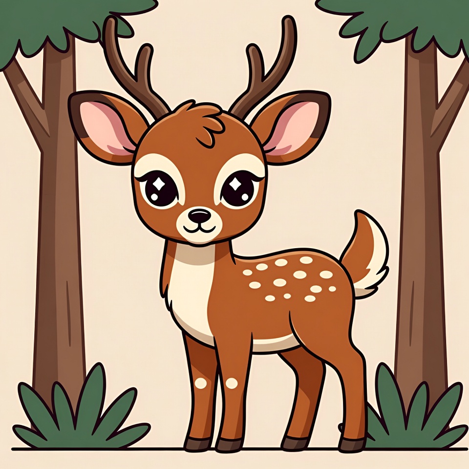 Cute fawn standing in forest Cute fawn standing in forest