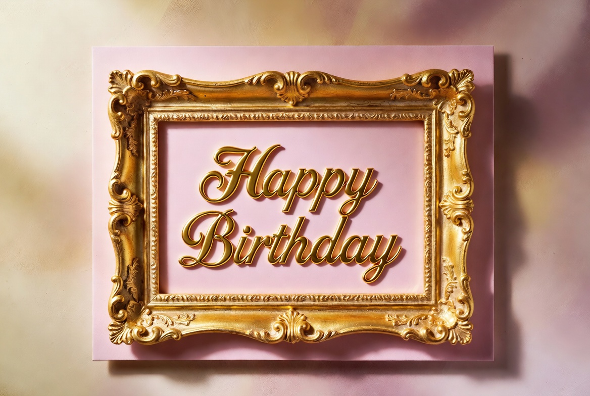 Happy Birthday in Gold Pink Frame Happy Birthday in Gold Pink Frame