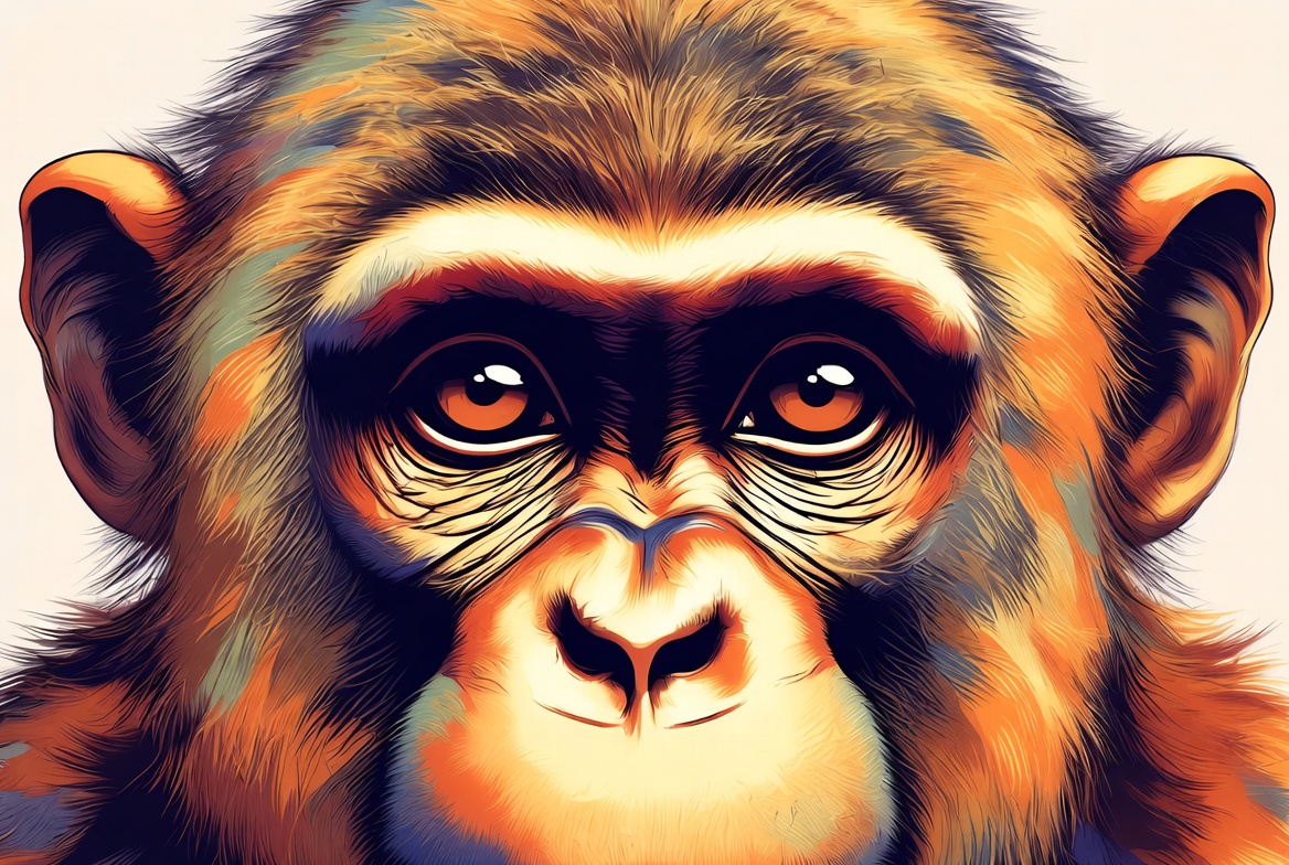 Close-up chimpanzee face illustration Close-up chimpanzee face illustration