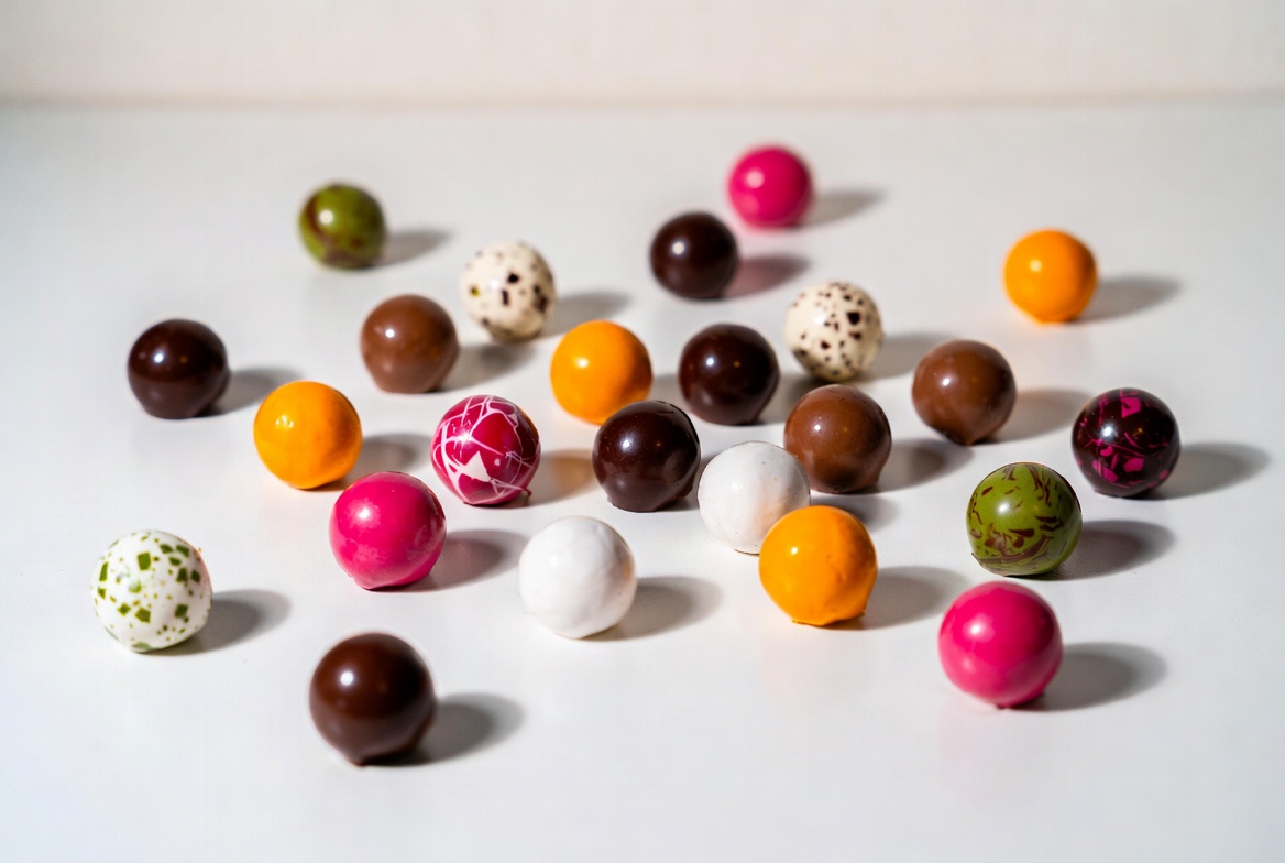 Colorful Chocolate Truffles on White Surface Colorful Chocolate Truffles on White Surface