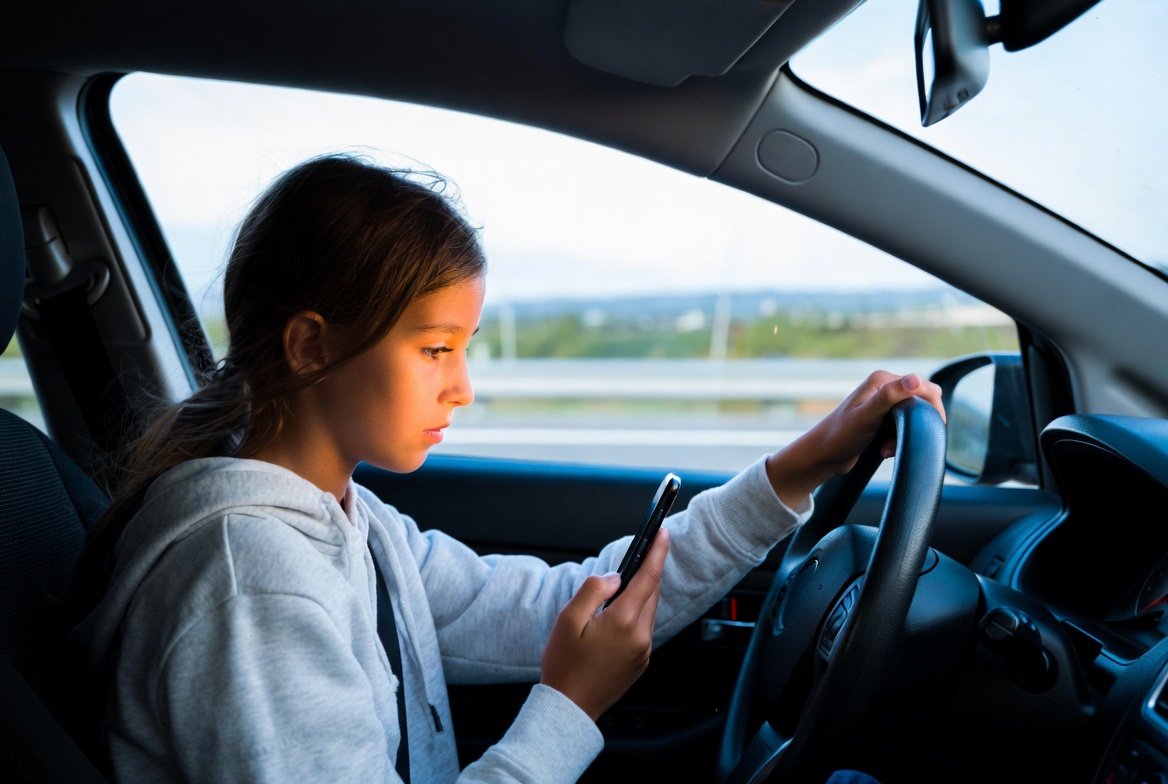 Girl texting while driving car Girl texting while driving car