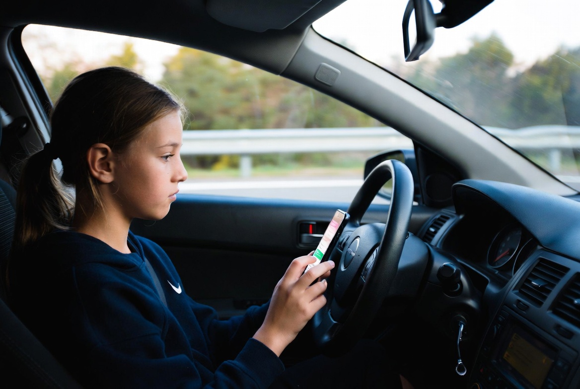 Girl texting while driving car Girl texting while driving car