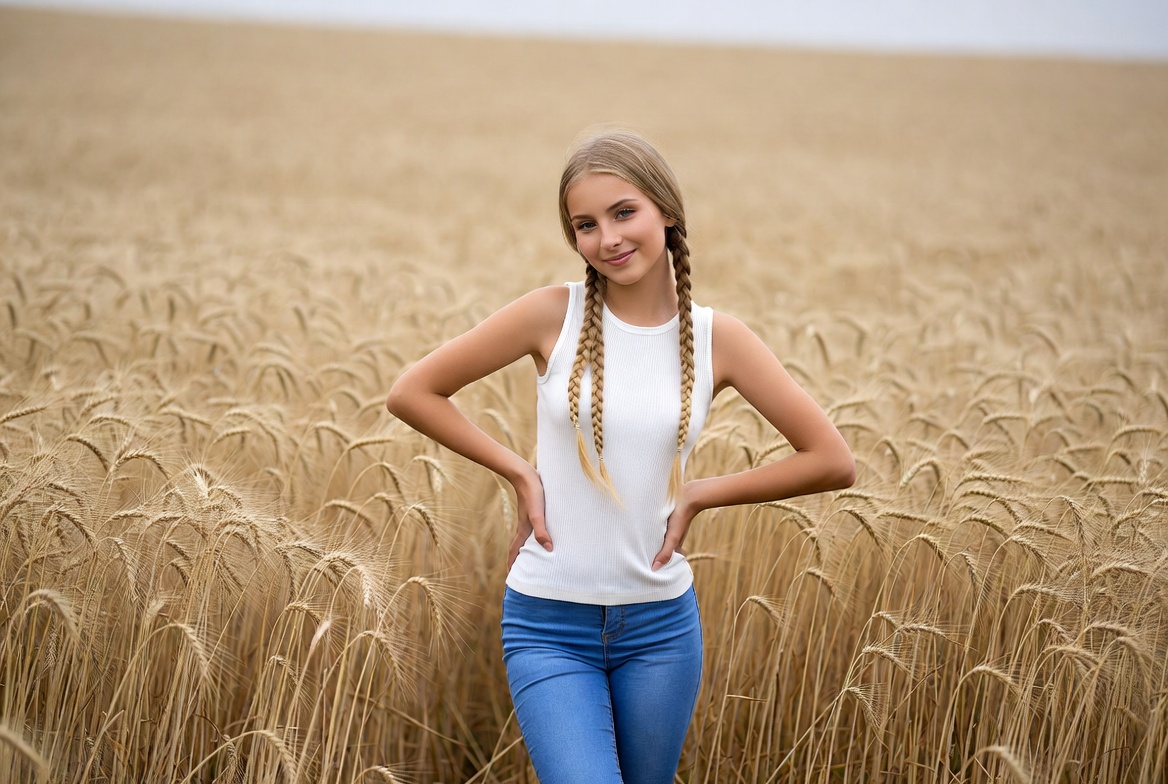 Girl with braids in wheat field Girl with braids in wheat field