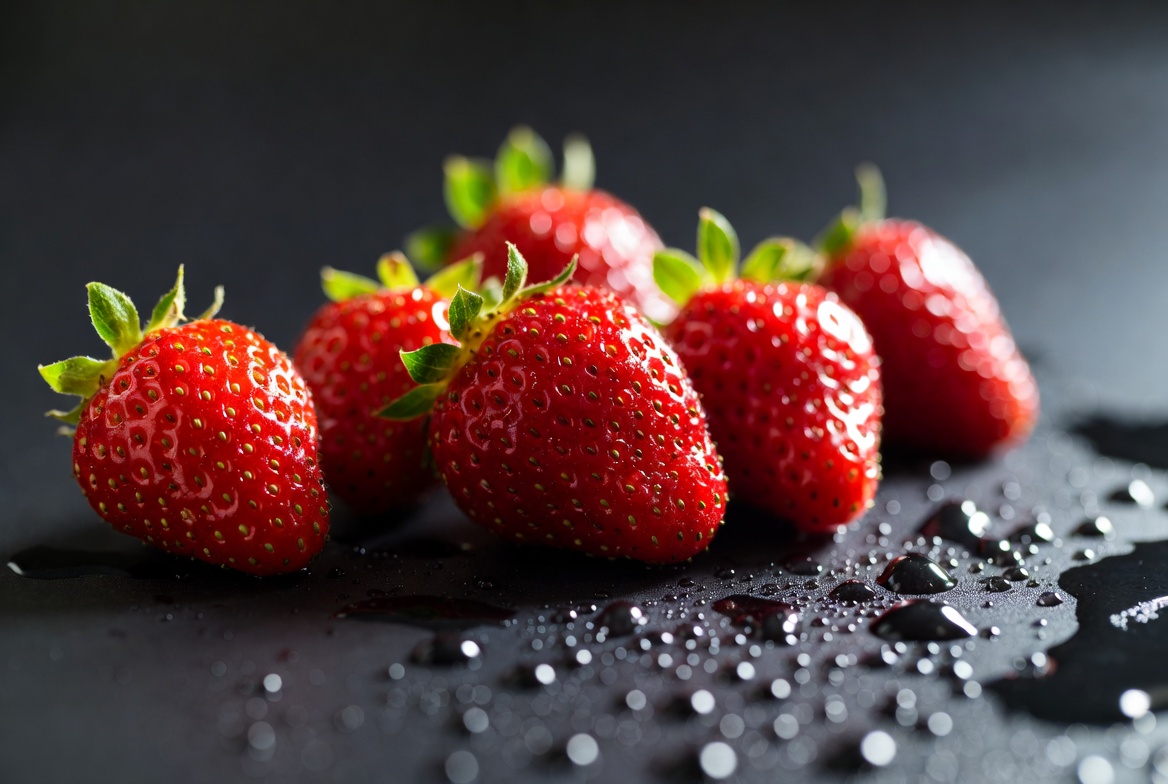 Fresh Strawberries on Black Background Fresh Strawberries on Black Background