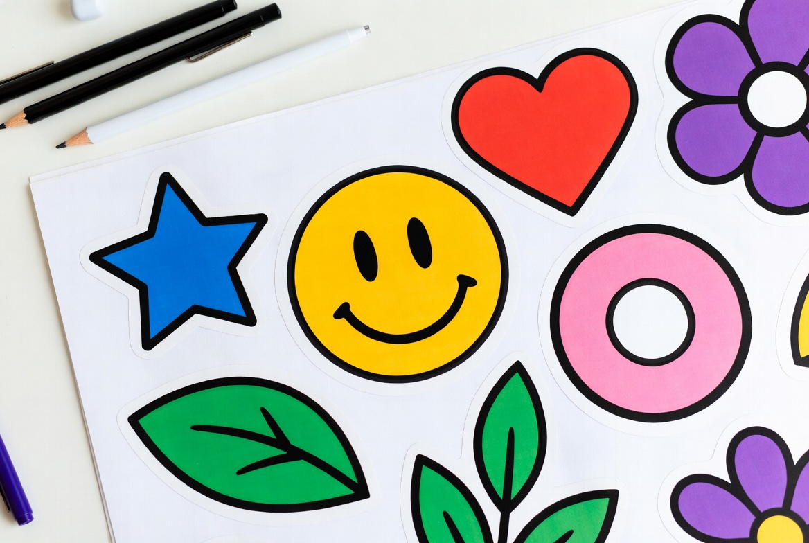 Colorful Stickers on White Paper Colorful Stickers on White Paper