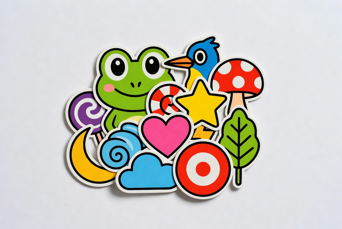 Cute cartoon animals and shapes stickers Cute cartoon animals and shapes stickers