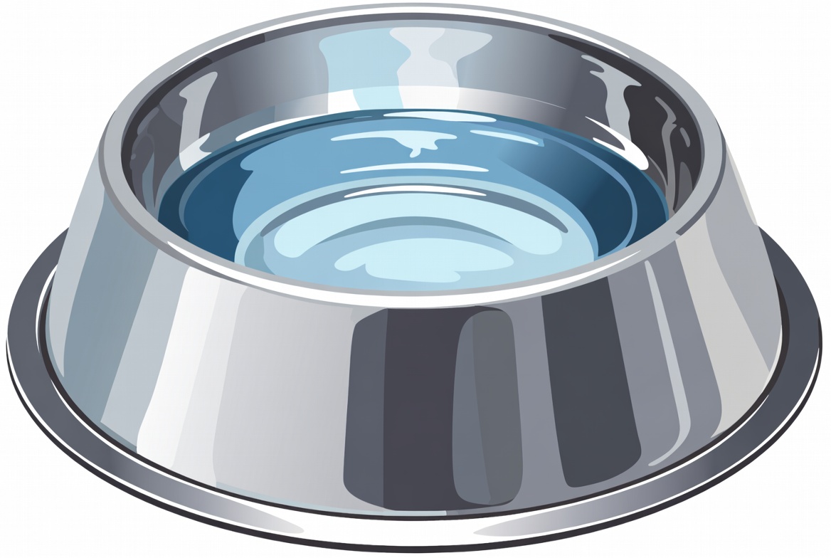 Silver dog bowl with water Silver dog bowl with water