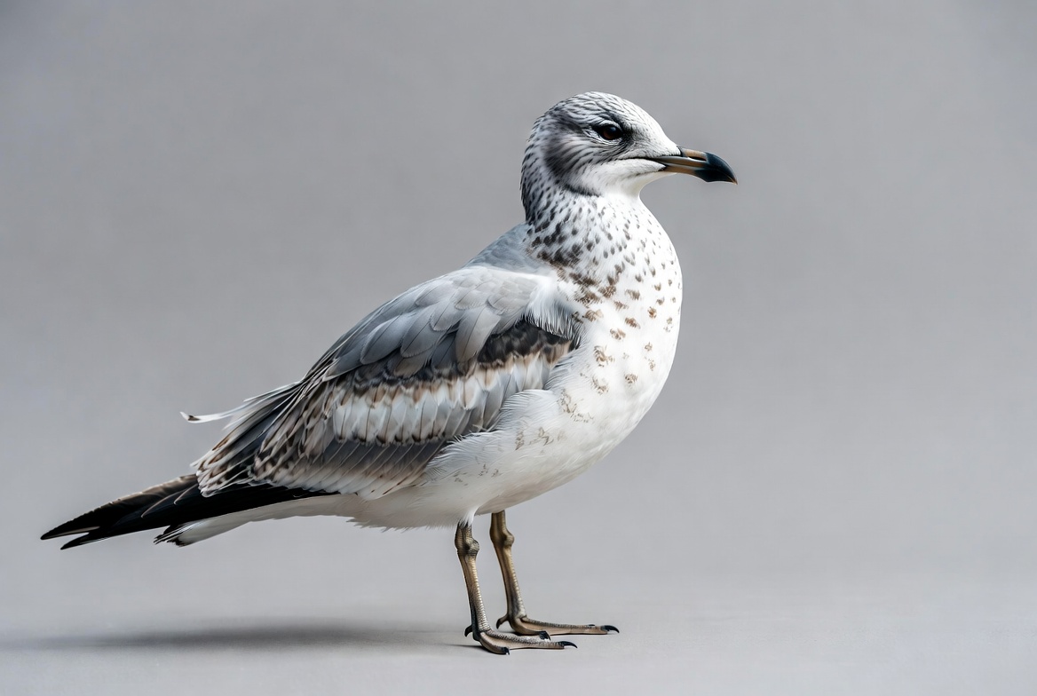 Herring gull standing on gray background Herring gull standing on gray background