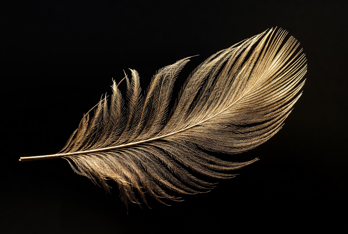Golden feather on black background Golden feather on black background