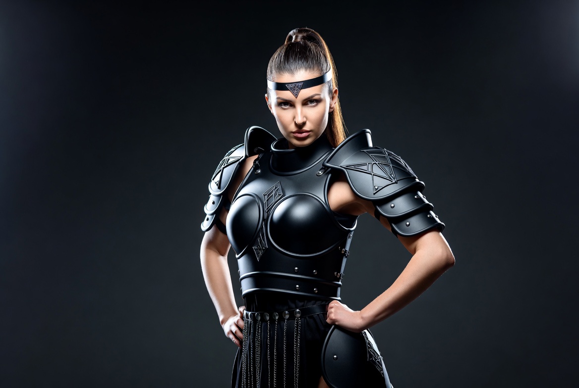 Woman in black leather armor Woman in black leather armor