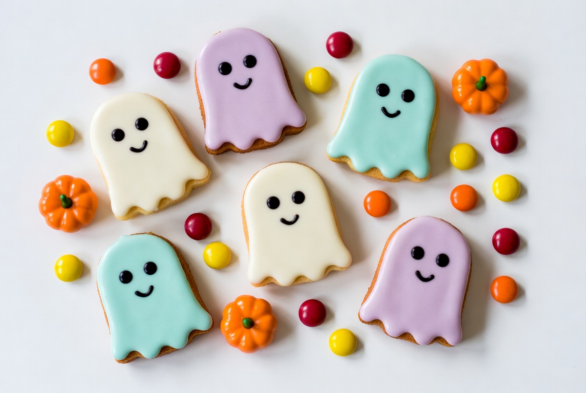 Colorful Ghost Cookies with Candy Colorful Ghost Cookies with Candy