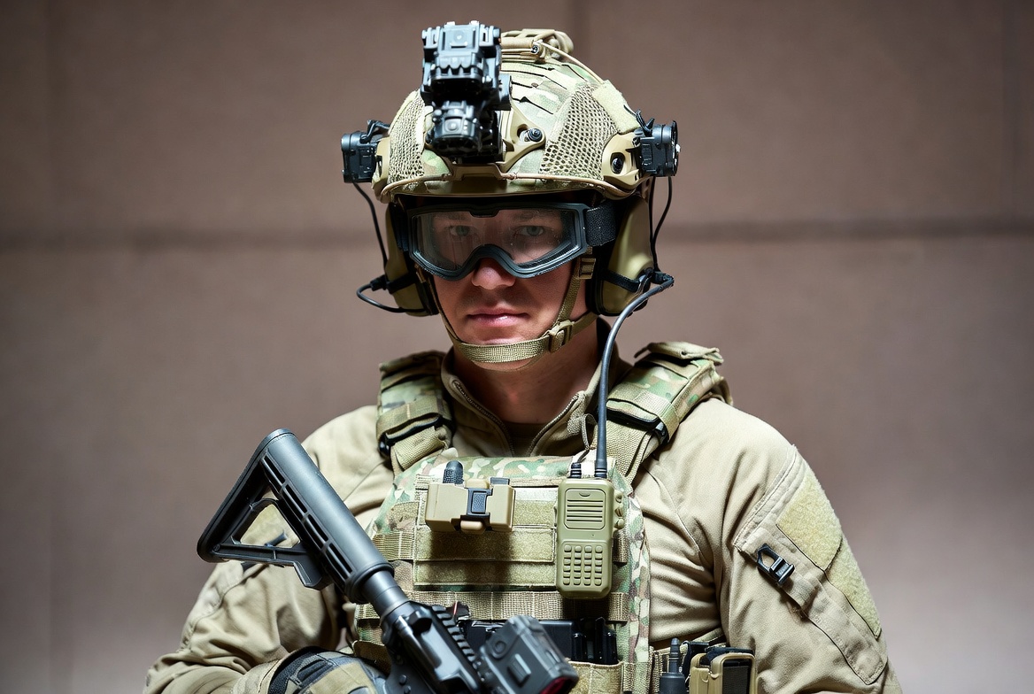 Soldier in tactical gear with rifle Soldier in tactical gear with rifle