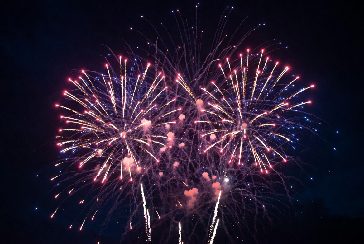 Vibrant Red Blue Fireworks Night Sky Vibrant Red Blue Fireworks Night Sky