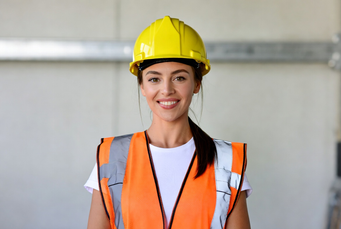 Smiling woman in yellow hard hat Smiling woman in yellow hard hat