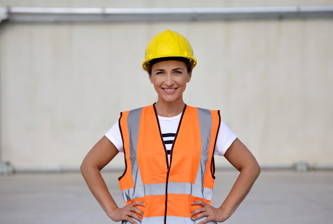 Female construction worker in hard hat Female construction worker in hard hat