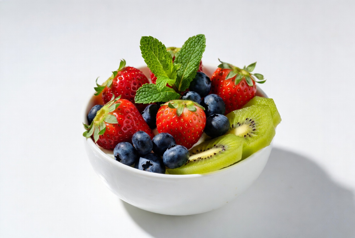 Strawberries Blueberries Kiwi Mint Bowl Strawberries Blueberries Kiwi Mint Bowl