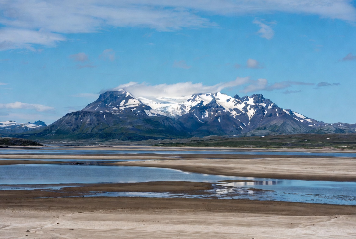 Snowy Mountains over River Valley Snowy Mountains over River Valley