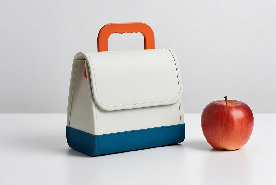 White lunch bag with red apple White lunch bag with red apple