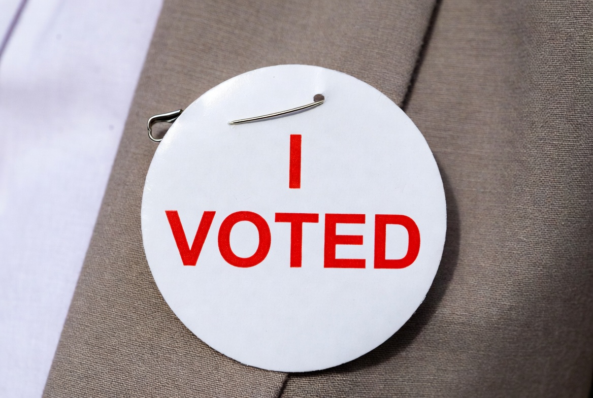 I Voted Sticker on Suit Lapel I Voted Sticker on Suit Lapel