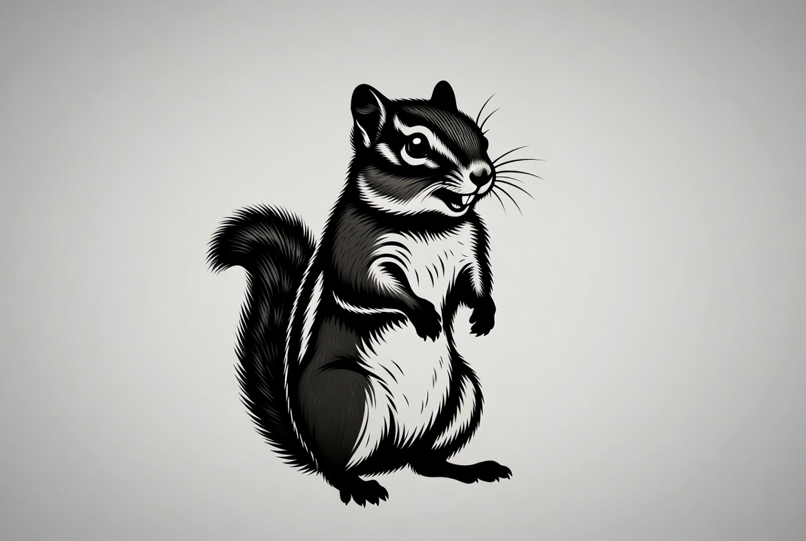 Black and white chipmunk illustration Black and white chipmunk illustration