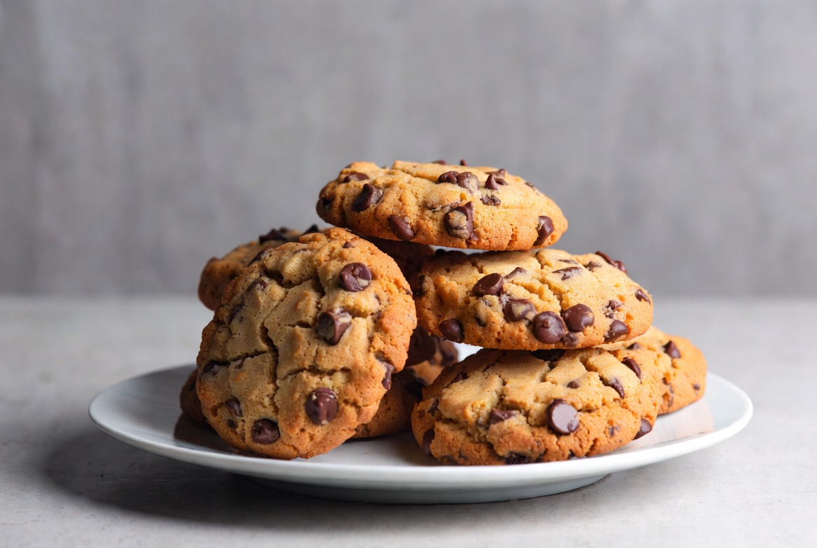 Stack of Chocolate Chip Cookies on Plate Stack of Chocolate Chip Cookies on Plate