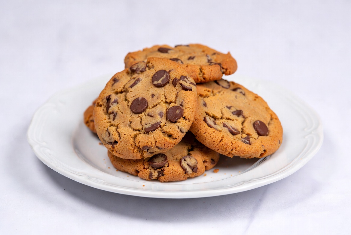 Chocolate Chip Cookies on White Plate Chocolate Chip Cookies on White Plate