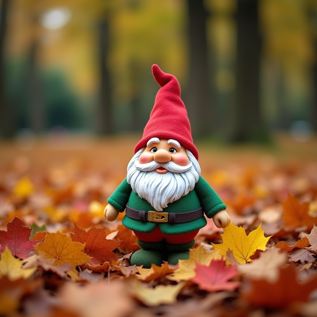 Garden Gnome in Autumn Leaves Garden Gnome in Autumn Leaves