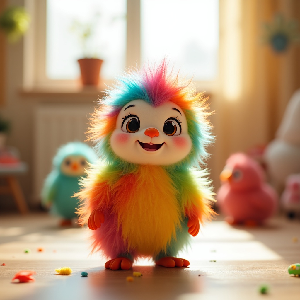Cute Rainbow Hedgehog with Birds Cute Rainbow Hedgehog with Birds