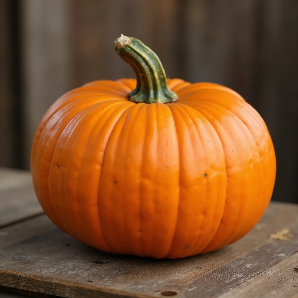 Orange pumpkin on wooden surface Orange pumpkin on wooden surface