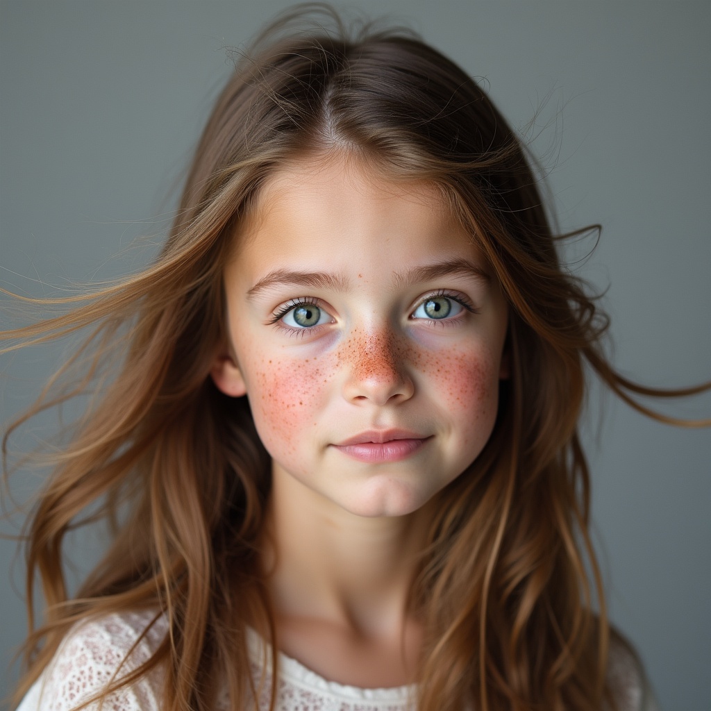 Girl with freckles and wavy hair Girl with freckles and wavy hair