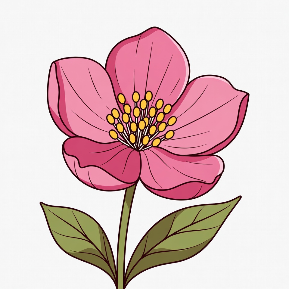 Pink Flower Illustration with Stem Pink Flower Illustration with Stem