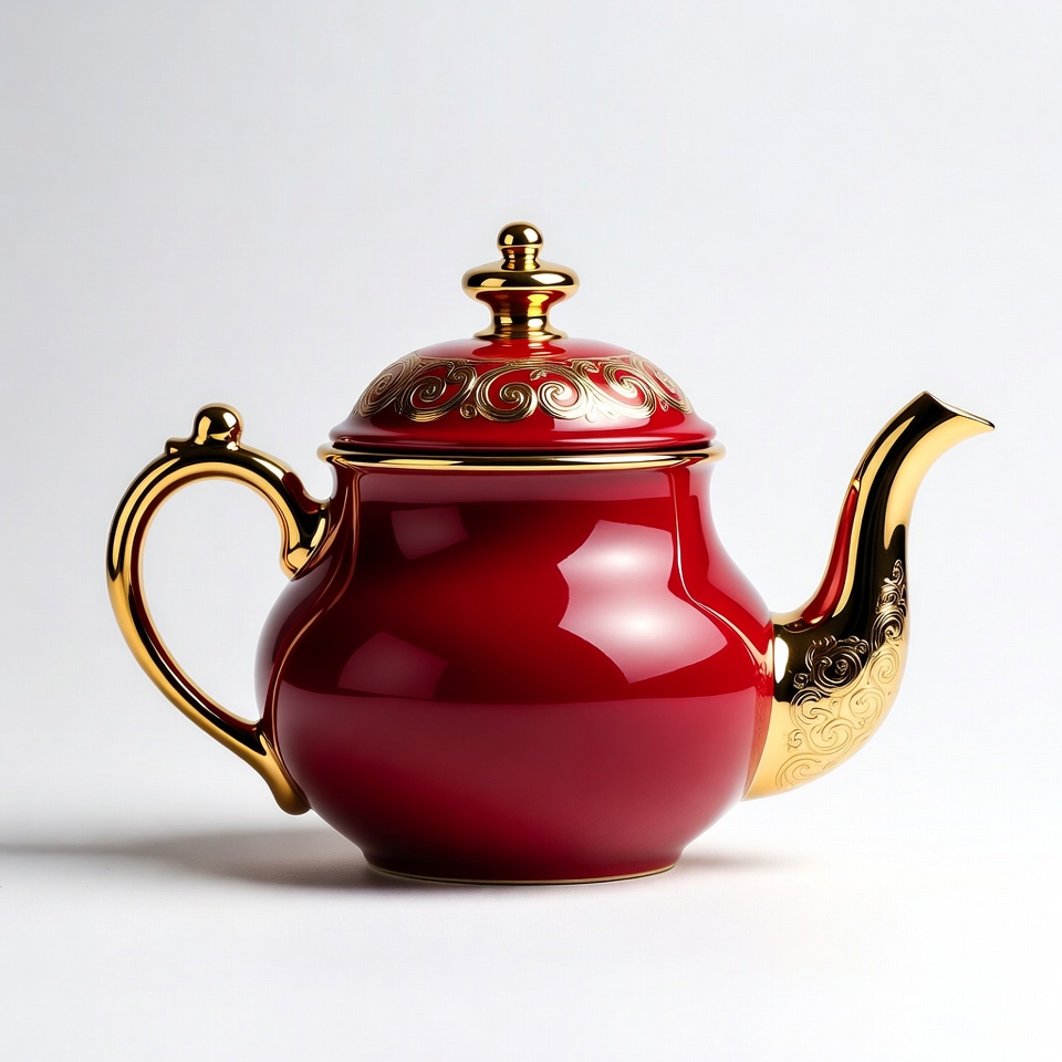 Red Teapot with Gold Trim Red Teapot with Gold Trim