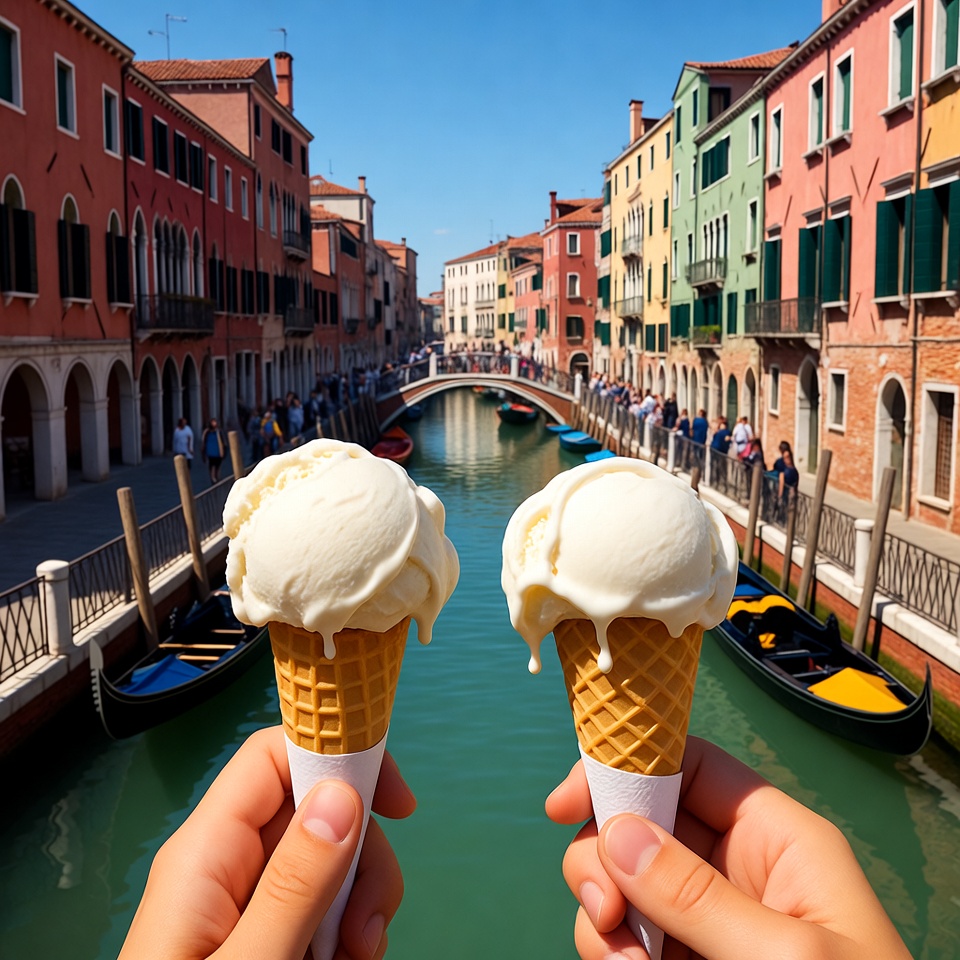 Hands Holding Ice Cream Cones Venice Canal Hands Holding Ice Cream Cones Venice Canal