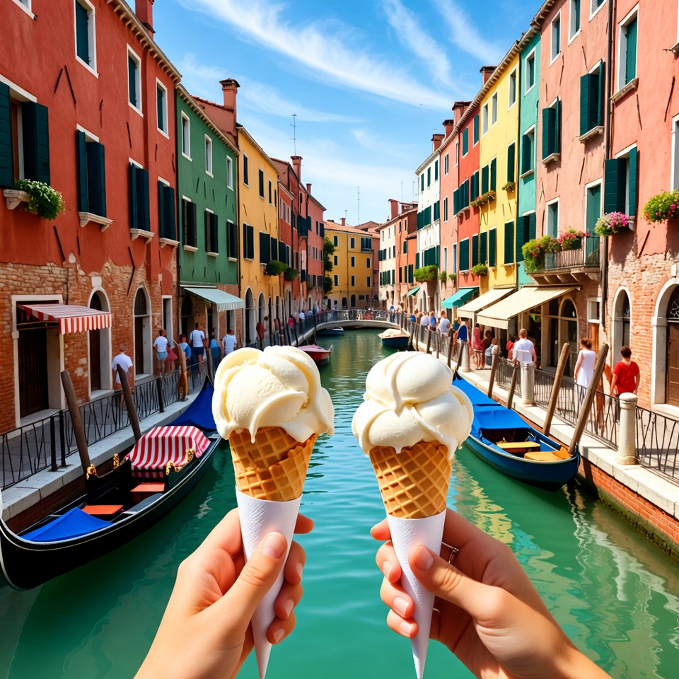 Hands Holding Ice Cream Cones Venice Canal Hands Holding Ice Cream Cones Venice Canal